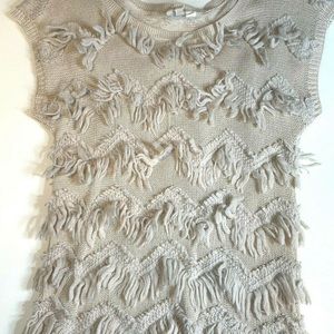 Yellow Bird Anthropologie Wool Blend Small Beige Fringe Sleeveless Sweater Top